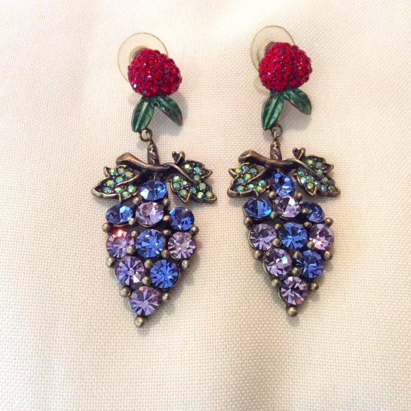 Jewelry - Bunch of Grapes Vintage Earrings: colorful crystal clusters; pierced ears; EUC